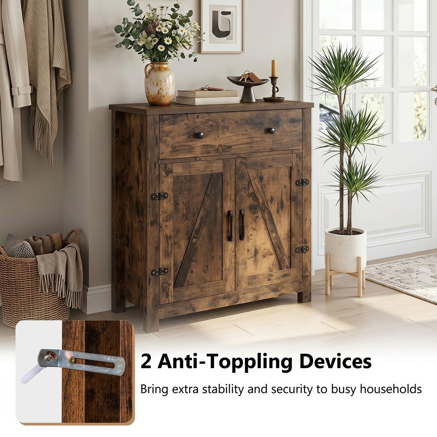 Storage Cabinet with Drawer & 2 Doors,80 x 40 x 92cm