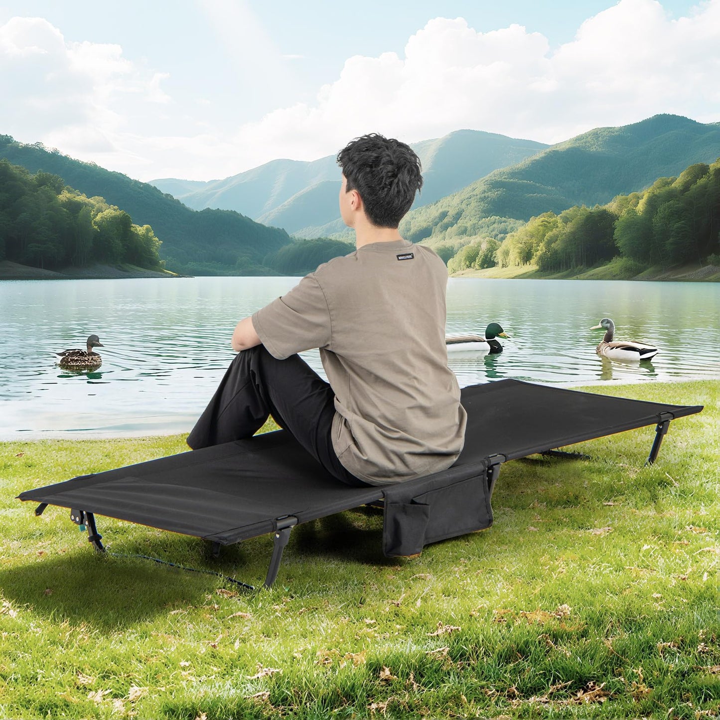 Ultralight Camping Cot for Adults with Side Pocket