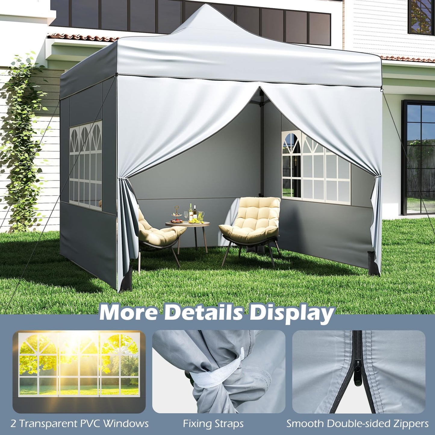 Pop up Gazebo, Outdoor Canopy Tent with 4 Removable Sidewall