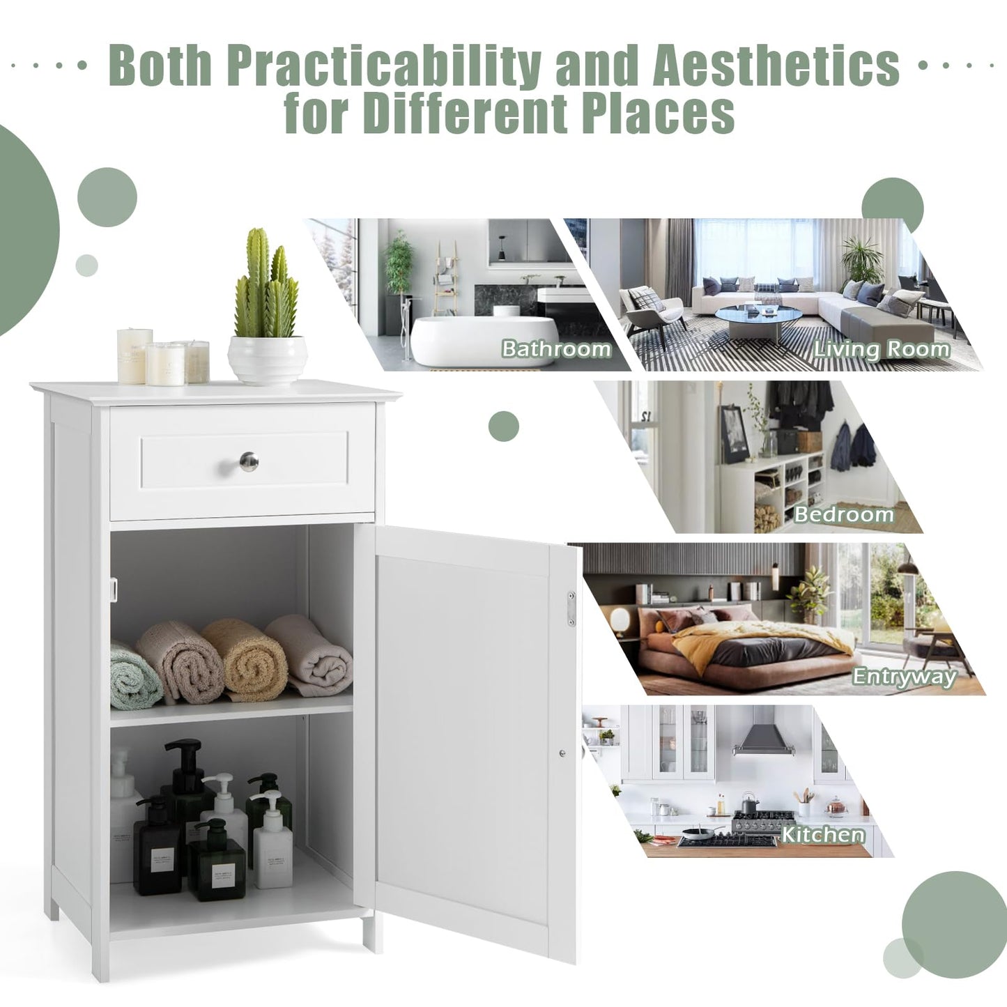 Bathroom Floor Cabinet, Freestanding Storage Cupboard with Drawer