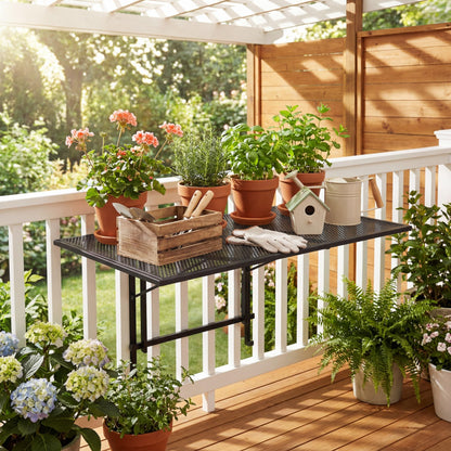 Folding Hanging Table, Balcony Desk with 5 Adjustable Heights
