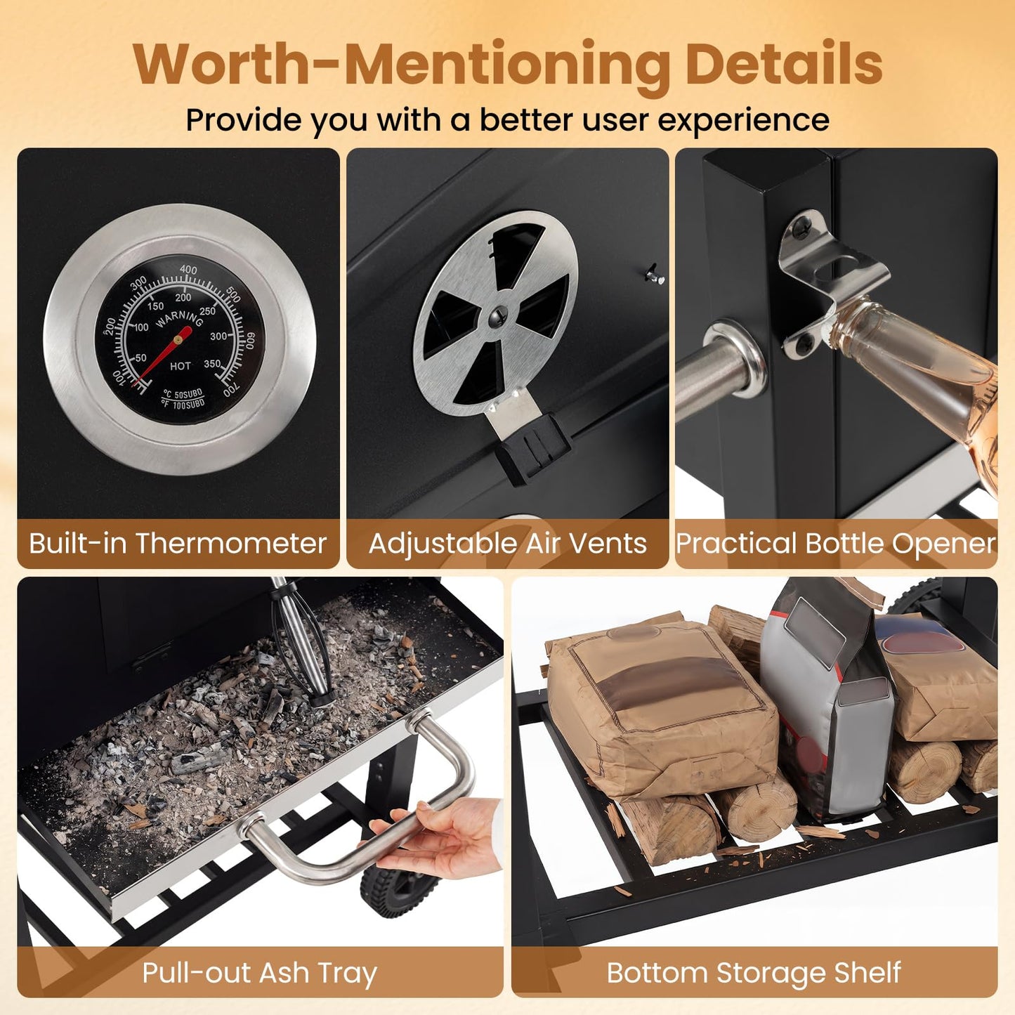 Charcoal Grill with Wheels Portable BBQ Grill with Adjustable Charcoal Tray