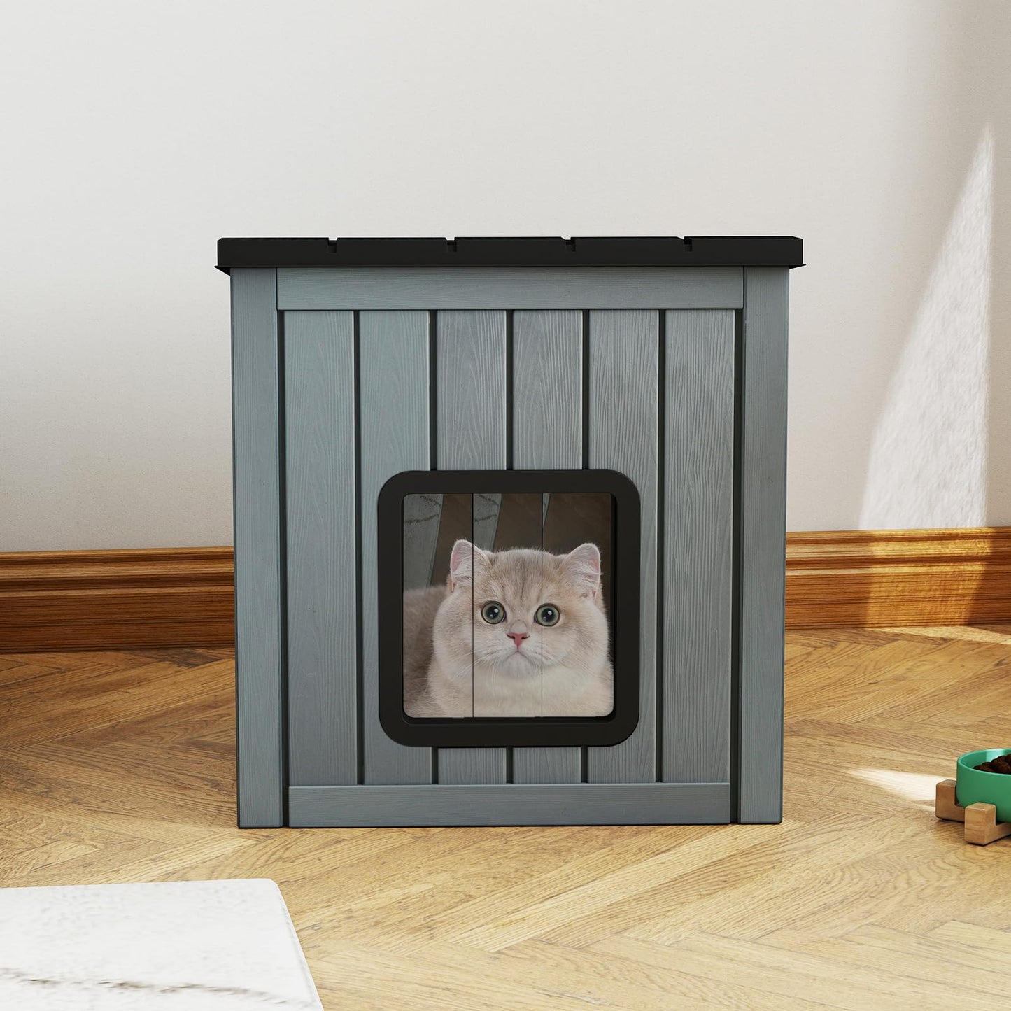 Cat House Pet Kennel with 2 PVC Doors and Sloped Roof