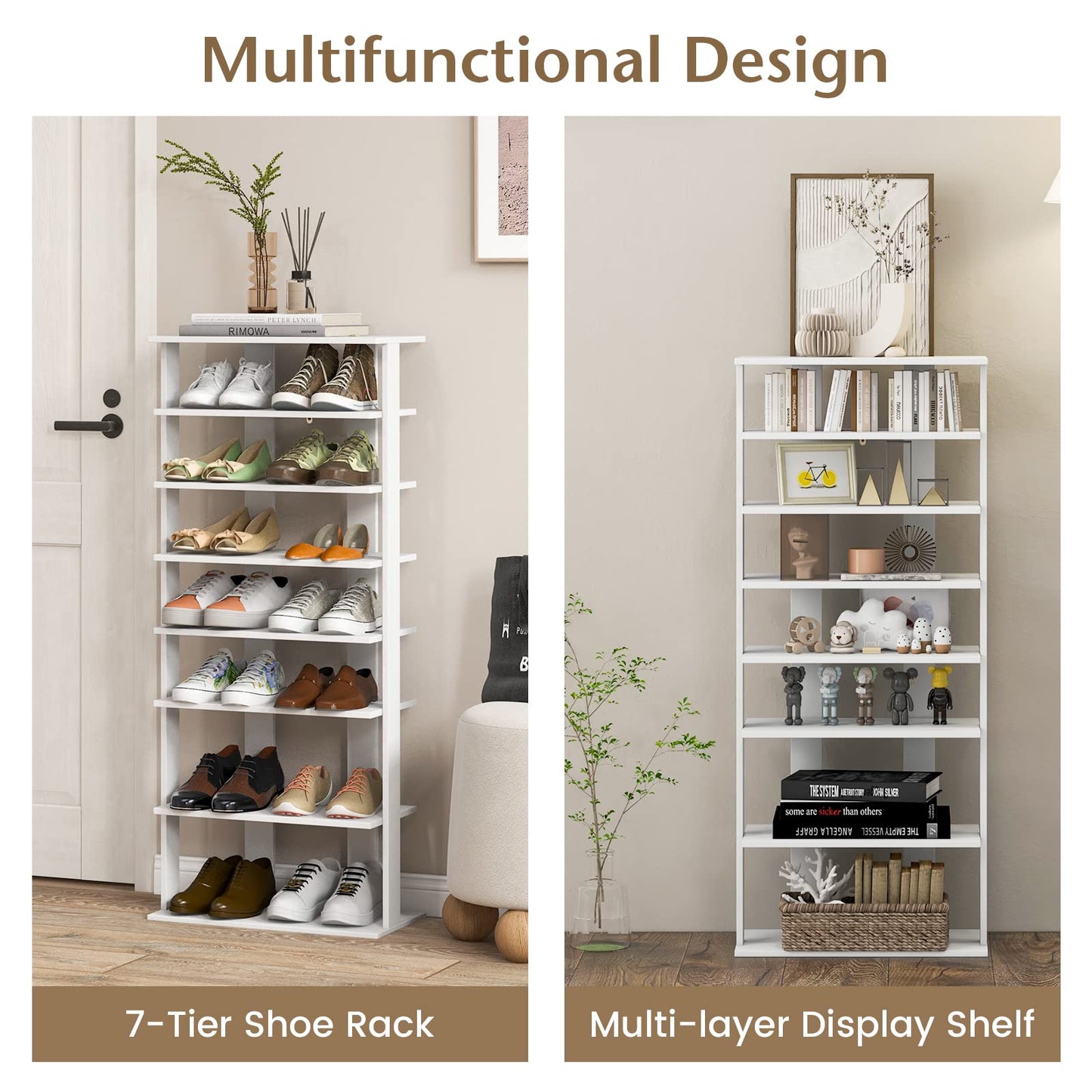 Extra Wide Wooden Vertical Shoe Rack with 7 Shelves
