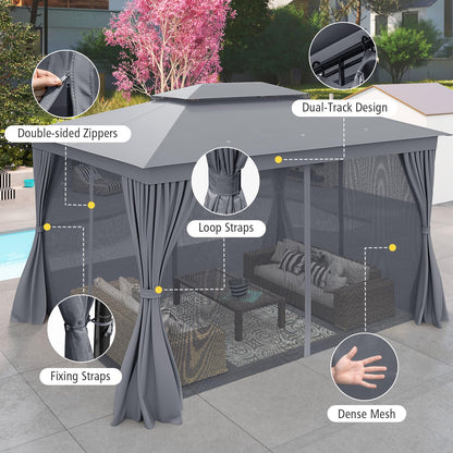 Outdoor Double-Roof Patio Gazebo Canopy Tent with Mesh Netting