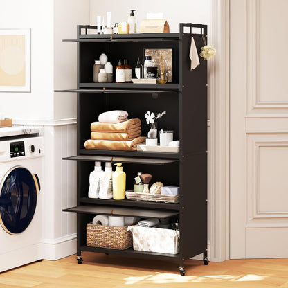 Kitchen Storage Cabinet, 5 Tier Tall Pantry Cupboard with Flip-Up Doors