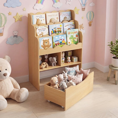 5-Tier Kids Bookshelf with Shelves & Rolling Drawer for Nursery Playroom