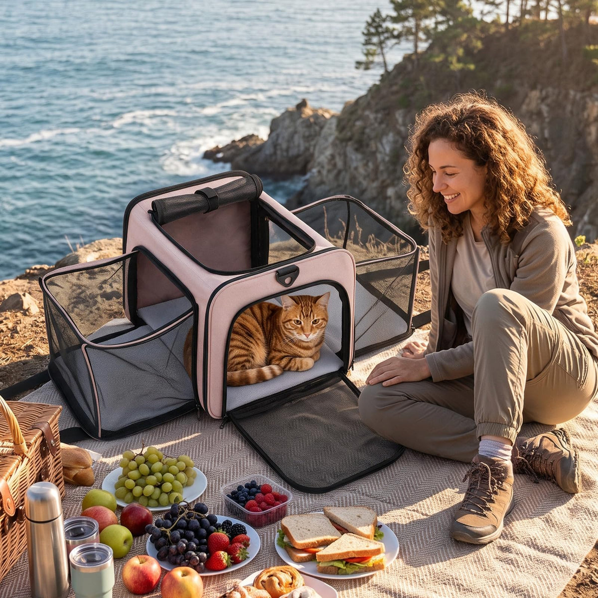 Rolling Cat Carrier with Wheels and Telescopic Handle