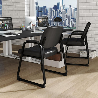 Set of 2 Ergonomic Reception Chair with Metal Frame and Padded Armrests
