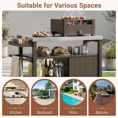 Outdoor Grill Cart Movable Prep Table with Storage Cabinet