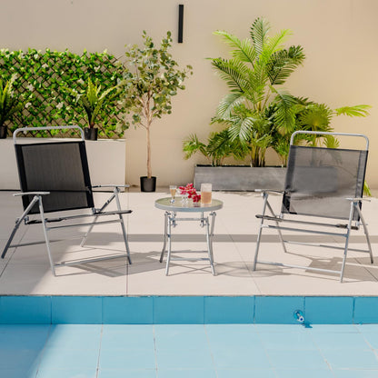 3PCS Garden Folding Chairs and Table Set with Ripple-like Glass Tabletop