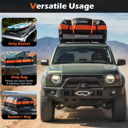 Roof Rack Cargo Basket with 425L Waterproof Bag and 90kg Max Load
