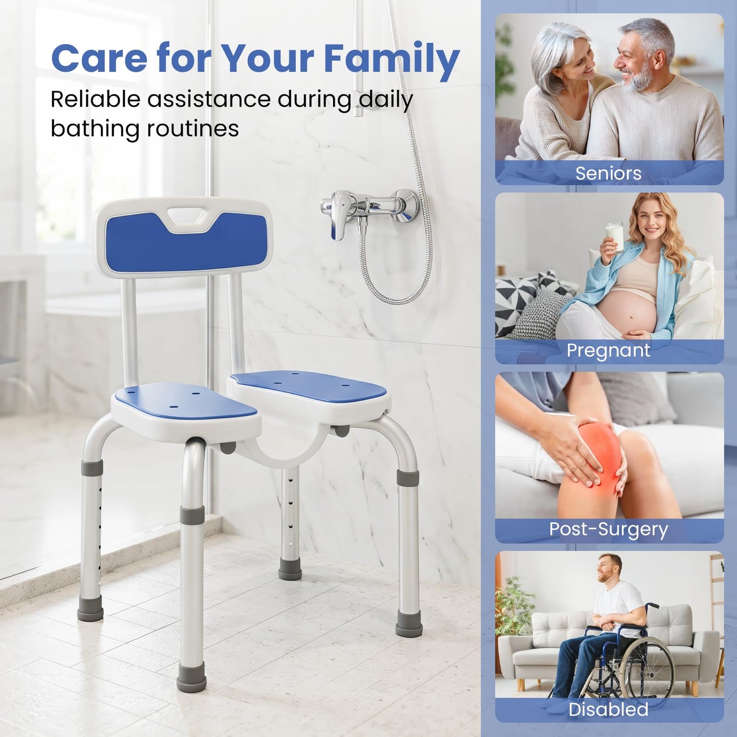 U-Shaped Shower Chair, 6-Level Height Adjustable Aluminium Shower Stool