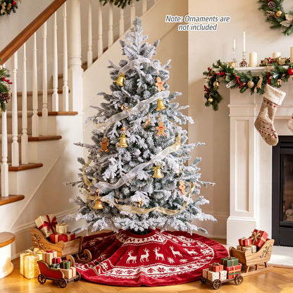 5/6FT Pre-lit Artificial Christmas Tree, Snow Flocked Full Xmas Tree
