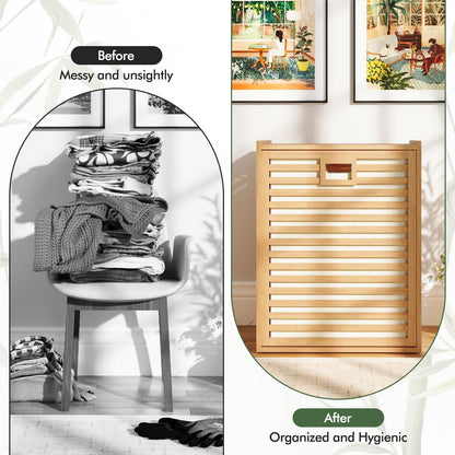 68 L Bamboo Tilt out Bathroom Laundry Hamper with Foldable Bin