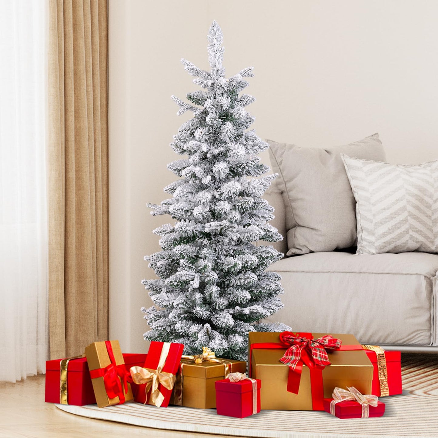 Artificial Pre-lit Christmas Tree Snow Flocked Xmas Tree