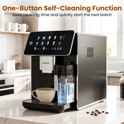 All-in-One Grind and Brew Coffee Maker with Milk Frother and Auto Self-Cleaning