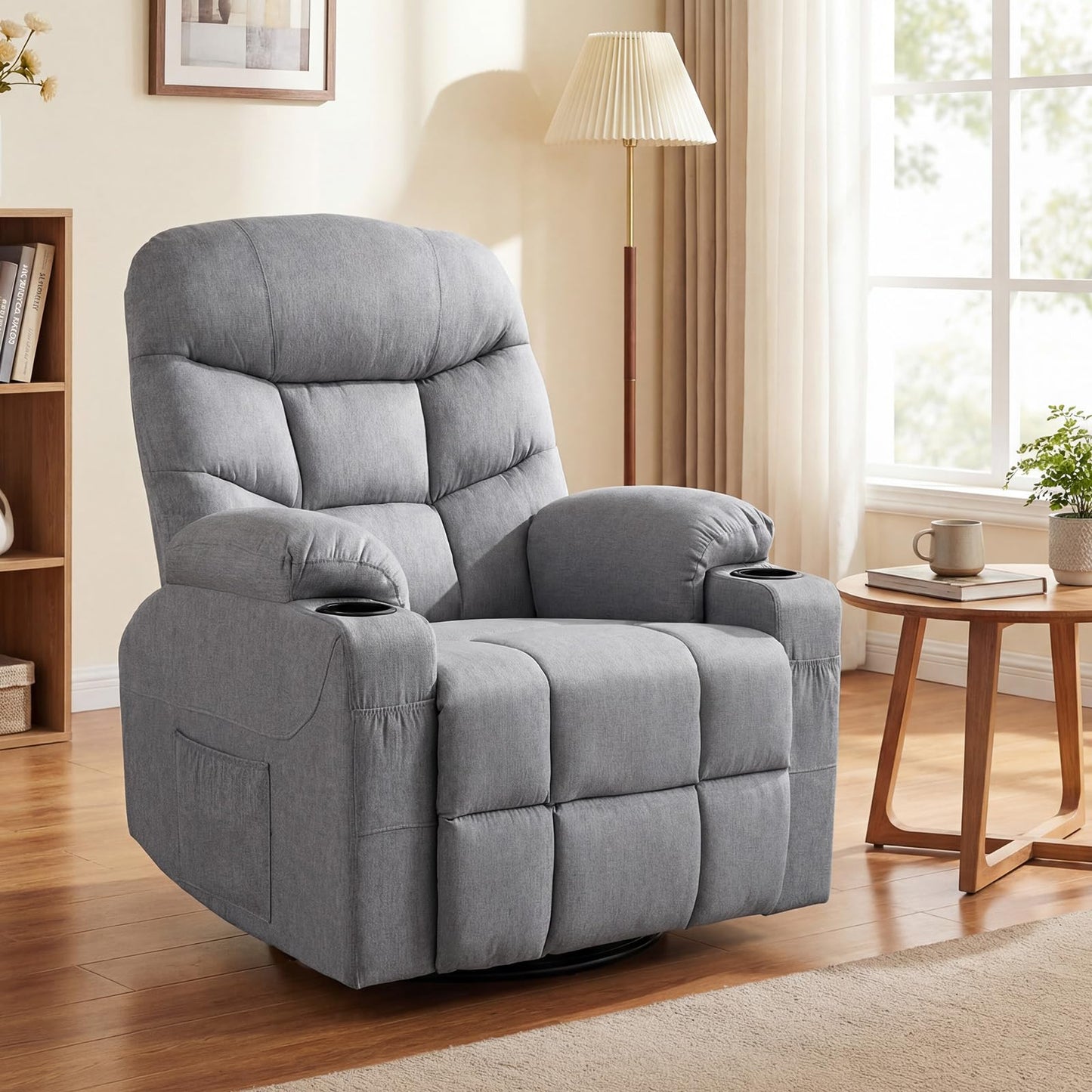 Recliner Chair with Massage and Heat Nursery Rocking Chair with 360° Swivel Function