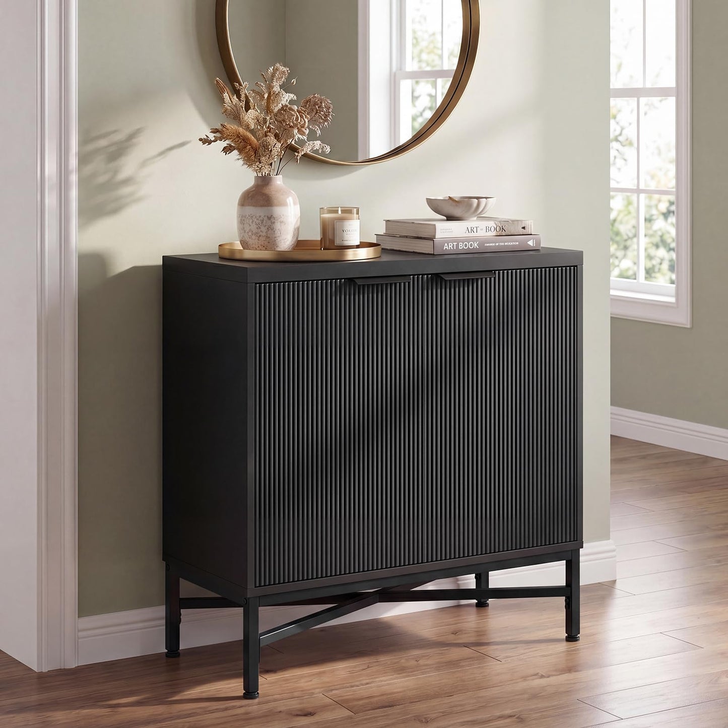 Fluted Sideboard Buffet Cabinet with 2 Doors and Adjustable Shelf
