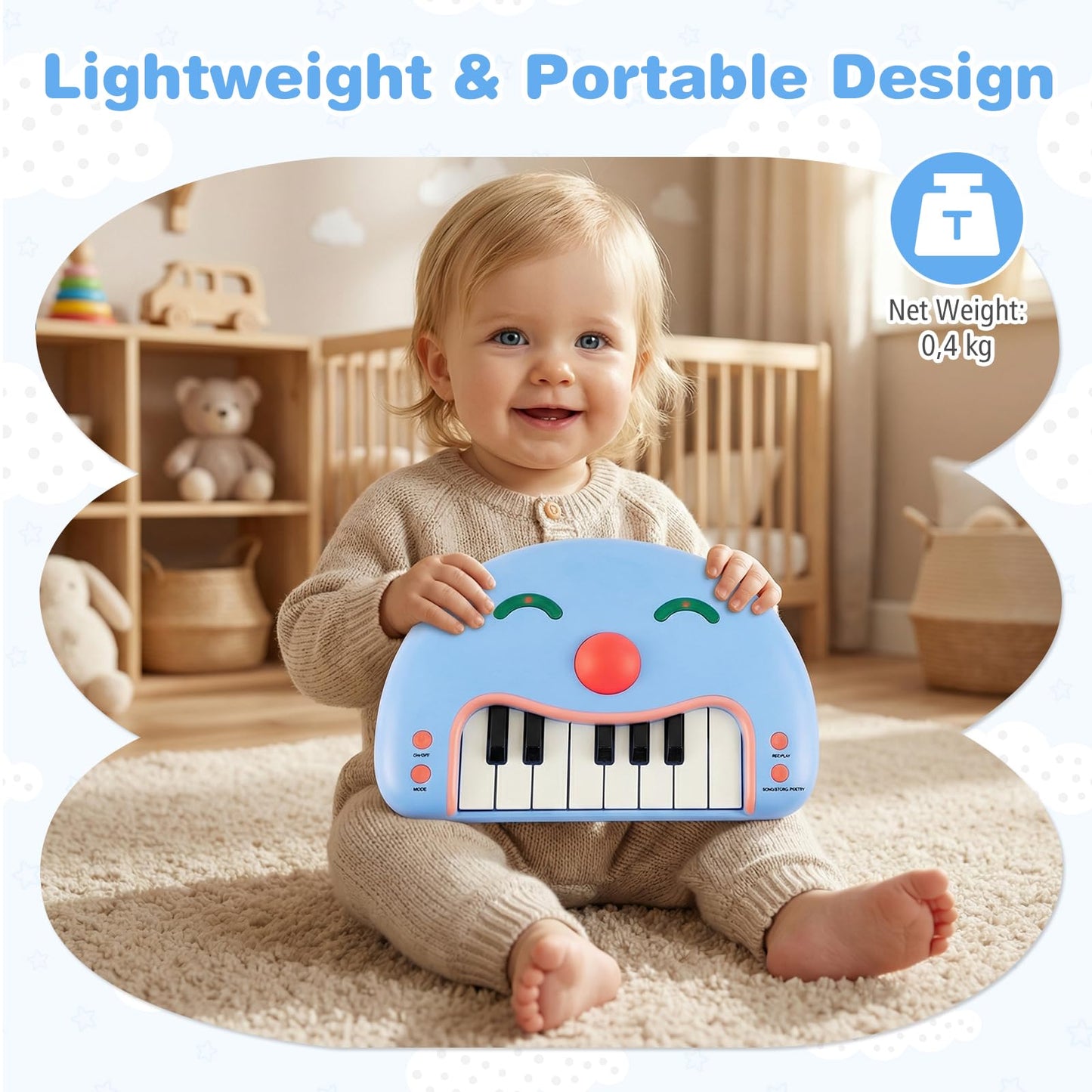13-Key Kids Piano Keyboard Interactive Toy Digital Piano with Smiling Face