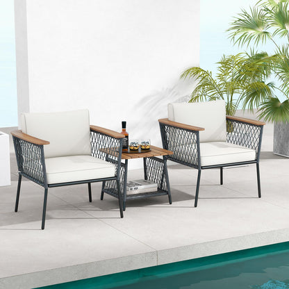 3 Piece Patio Furniture Set with Acacia Wood Armrests and Tabletop