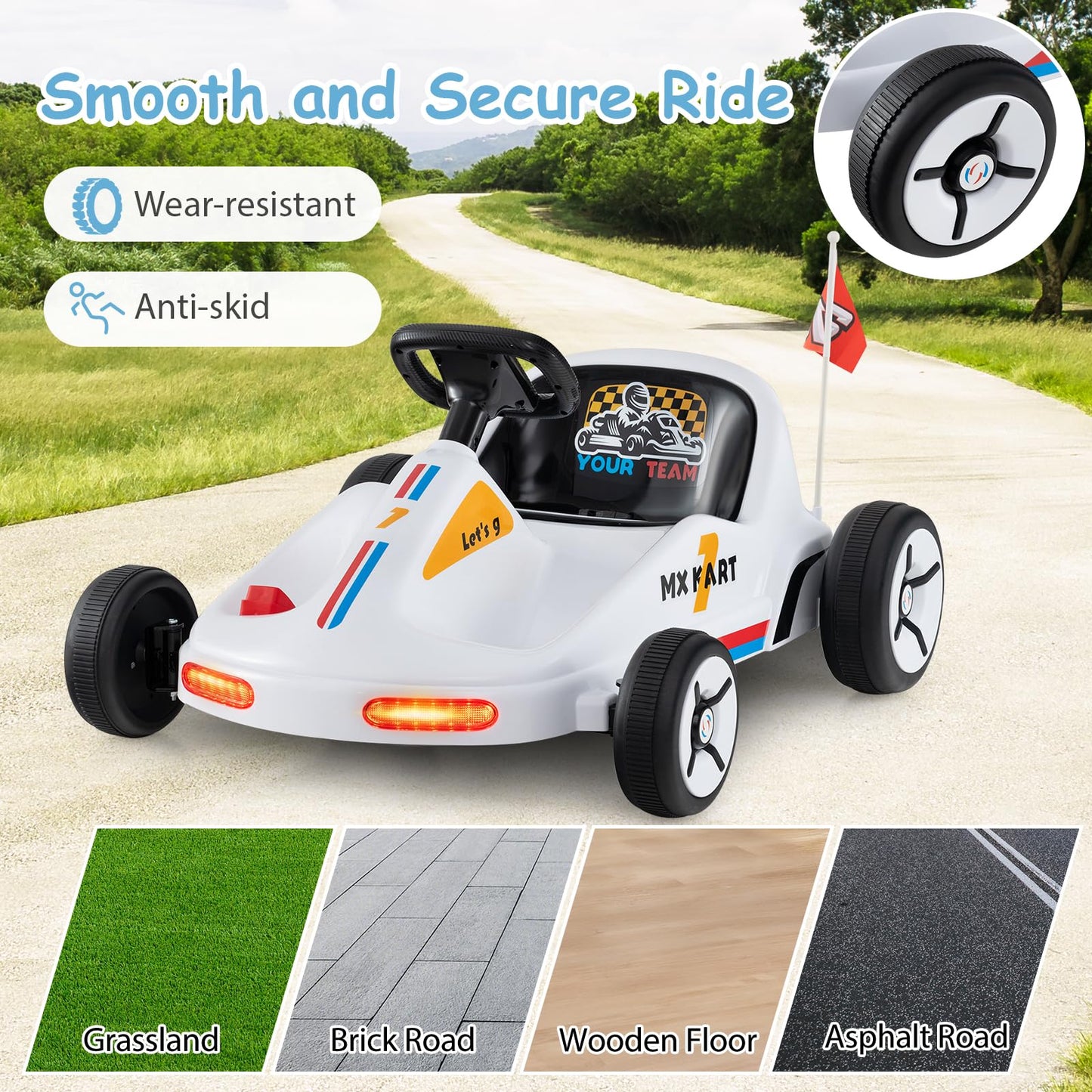 12V Kids Electric Go Kart with Remote and 3 Speeds and Lights