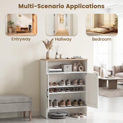 Shoe Cabinet with 2 Barn Doors and Adjustable Shelves for Entryway