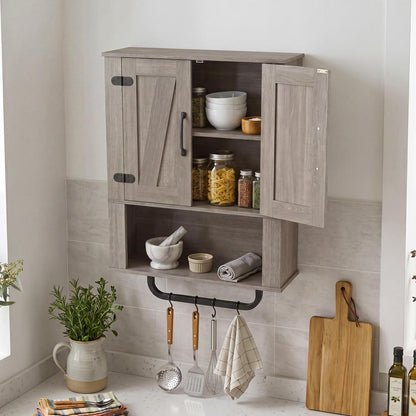 Bathroom Wall Cabinet with 2 Barn Doors & Metal Towel Bar