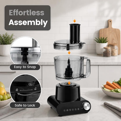 12 Cup Food Processor 600W with 3 Discs & 2 Blades for Slicing Shredding Dough
