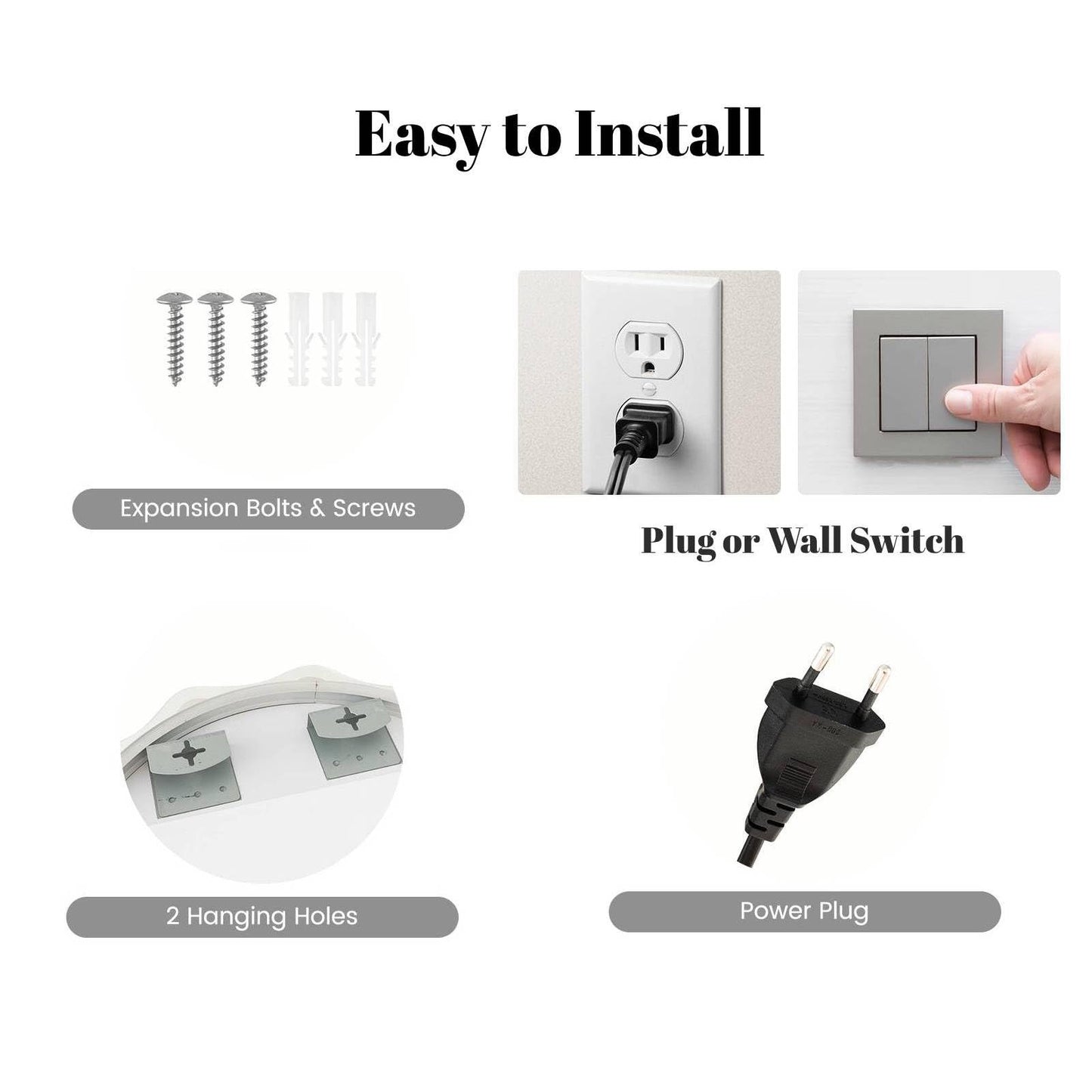 60 x 60 cm LED Waved Edge Round Wall Mirror with 3-Color Lights