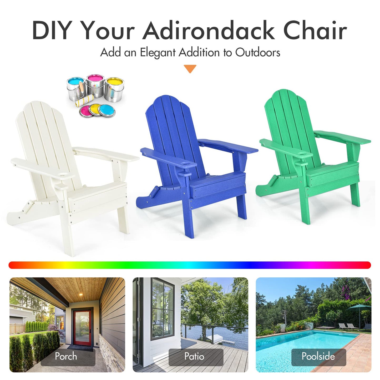 Weather Resistant Folding Adirondack Chair with Built-in Cup Holder