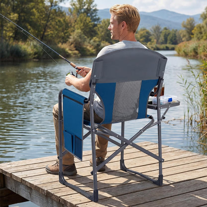 Folding Directors Chair, Oversized Camping Chairs with Side Table and Cup Holder