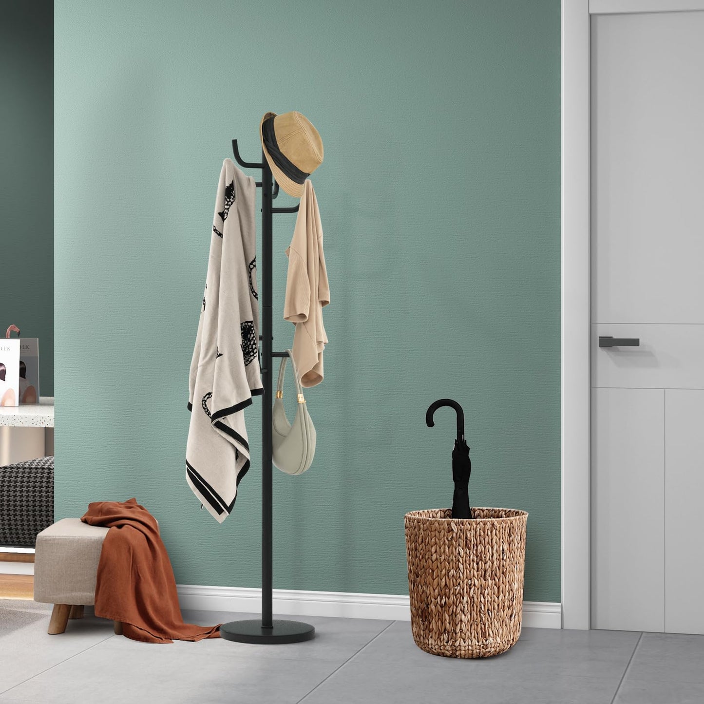 Metal Coat Rack, Freestanding Clothes Hanger with 8 Hooks