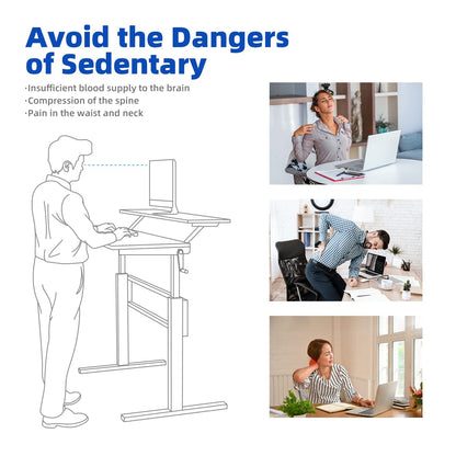 2-Tier Standing Desk with Adjustable Height and Crank Handle