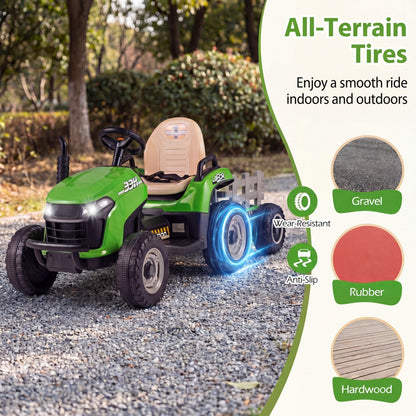 24V Ride on Tractor with Tiltable and Detachable Trailer Battery Powered Electric Tractor