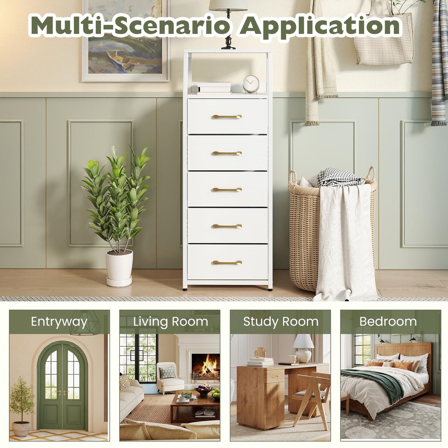 5-Drawer Storage Cabinet with Detachable Foldable Fabric Drawers and Anti-Tipping Kits
