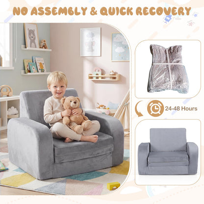Children's Armchair, 3 in 1 Convertible Fold Out Kids Sofa Bed with Velvet Fabric