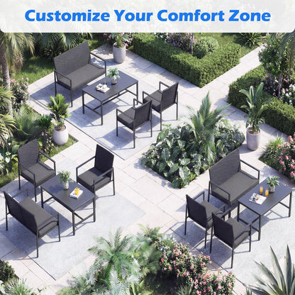 4-Piece Rattan Garden Furniture Set, Patio Conversation Set with Loveseat