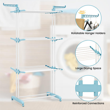 4 Tier Foldable Airer Clothes Drying Rack with Wings and Casters