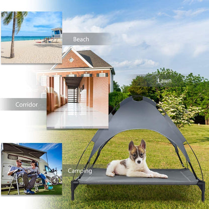 Steel Frame Elevated Pet Cot with Removable Canopy