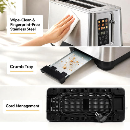Stainless Steel Toaster with 6 Browning Levels and 4 Bread Types
