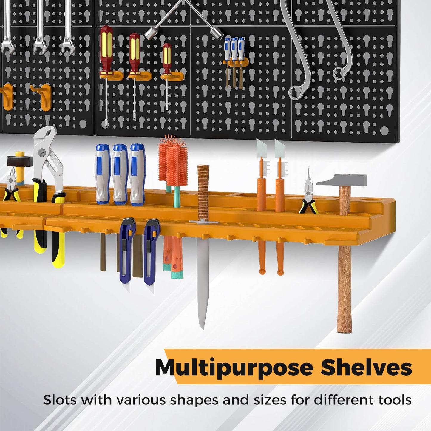Wall Tool Storage Kit with 2 Storage Shelves and 50 Hooks