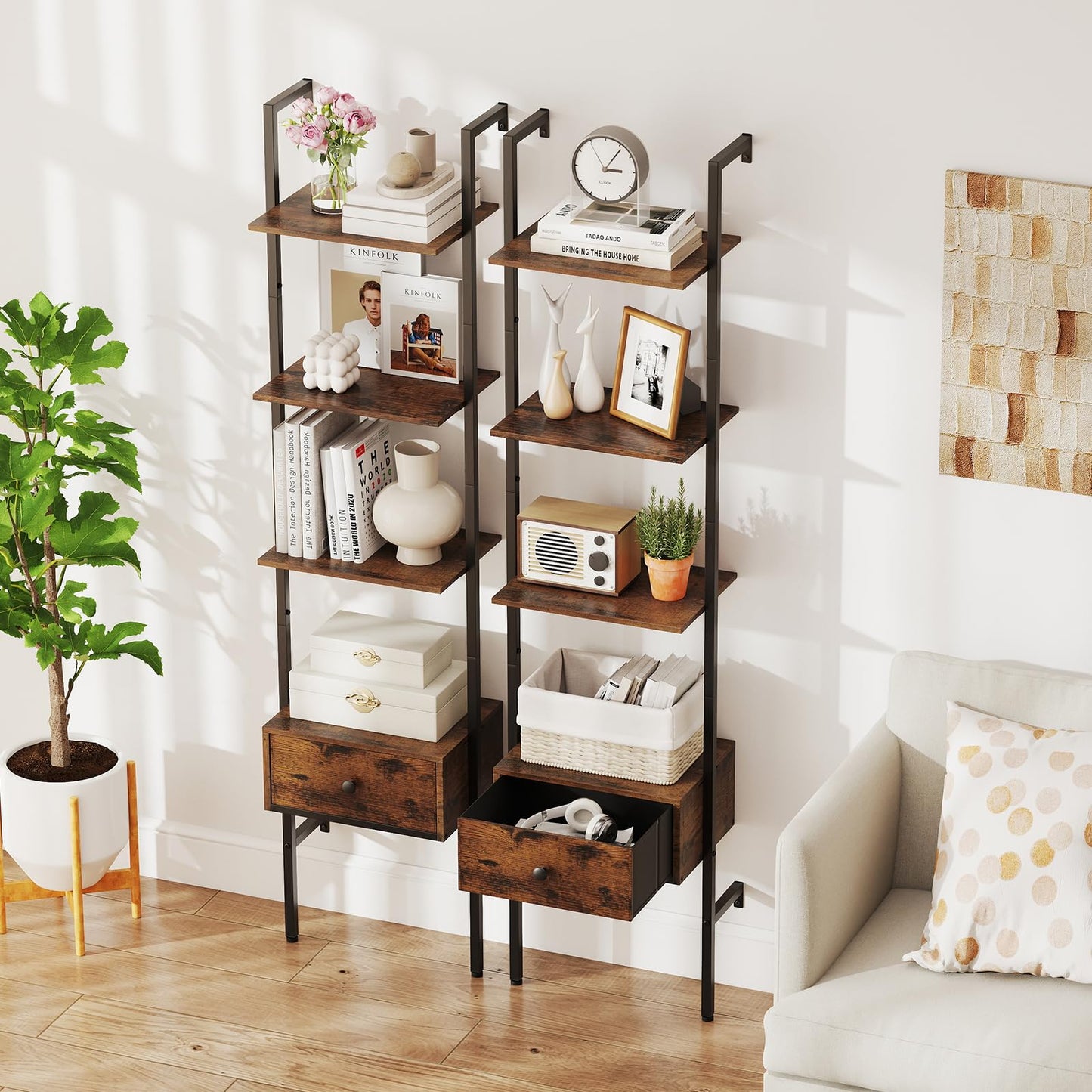 Industrial Tall Narrow Wall Bookshelf Open Display Rack