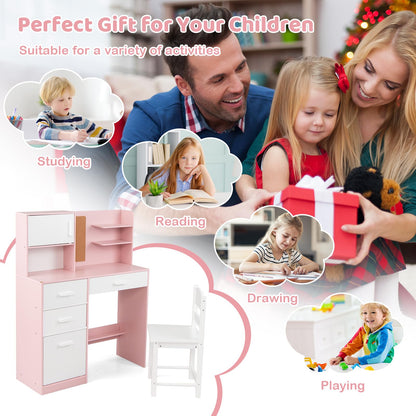 Kids Desk and Chair Set Study Table with Hutch Bulletin Board 3 Drawers