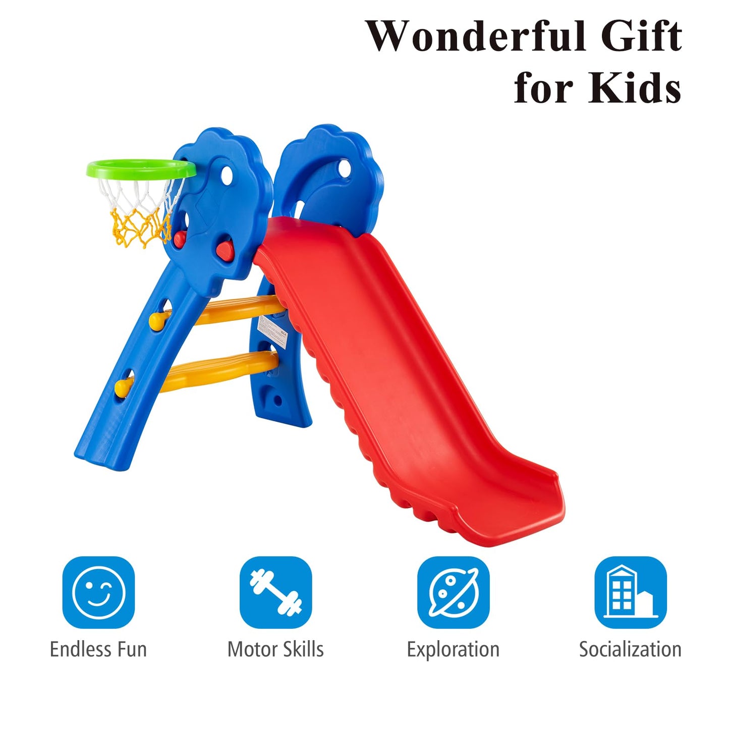 3 in 1 Toddler Slide with Basketball Hoop for Indoor and Outdoor Playground