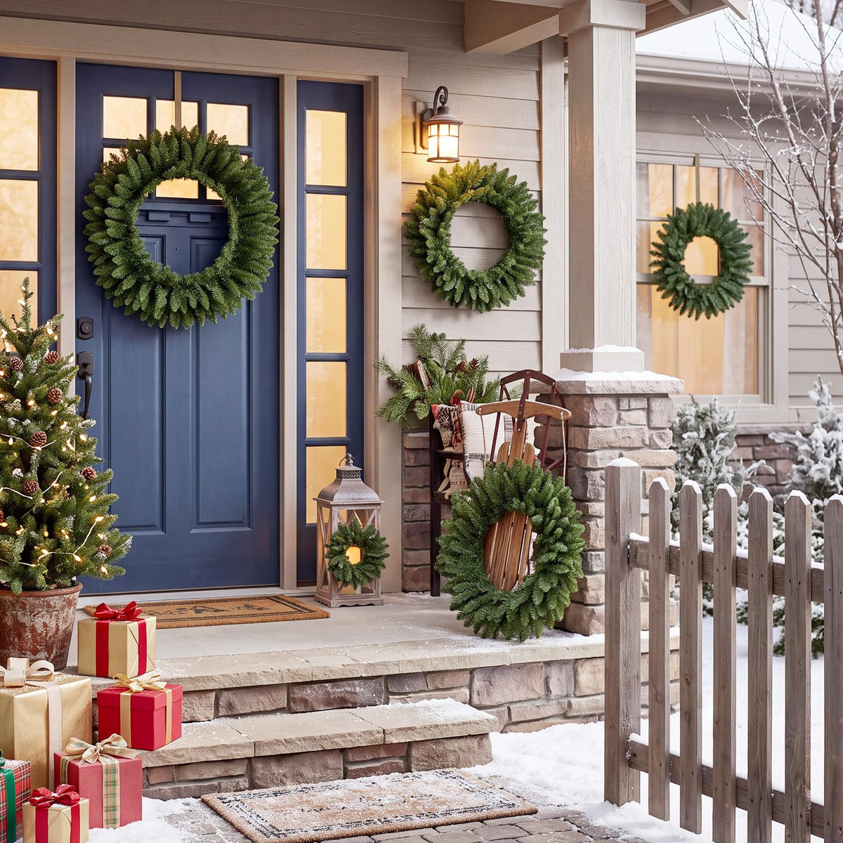 6PCS 36-76cm Nesting Christmas Wreaths Set