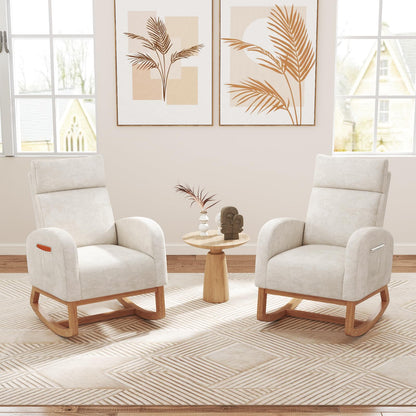 Upholstered Chenille Nursery Rocking Chair with Rubber Wood Frame