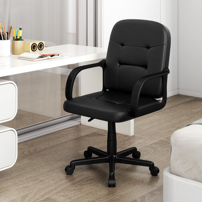 Leather Office Chair PU Upholstered Swivel Chair with Ergonomic Back and Curved Armrests