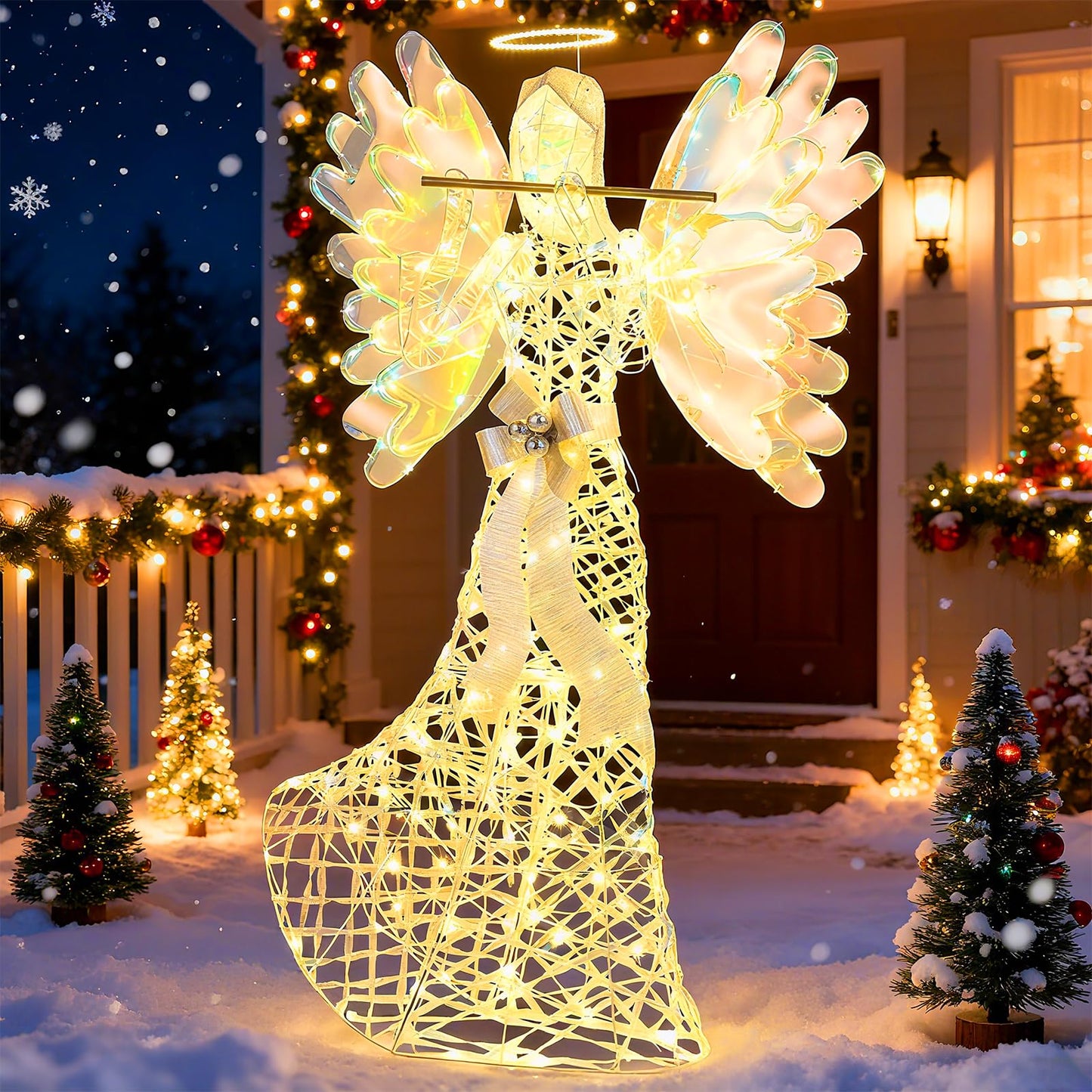 Lighted Angel Christmas Decoration with Flute and 250 LED Lights