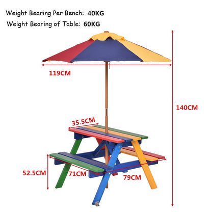Outdoor Kids Picnic Table with Removable Umbrella